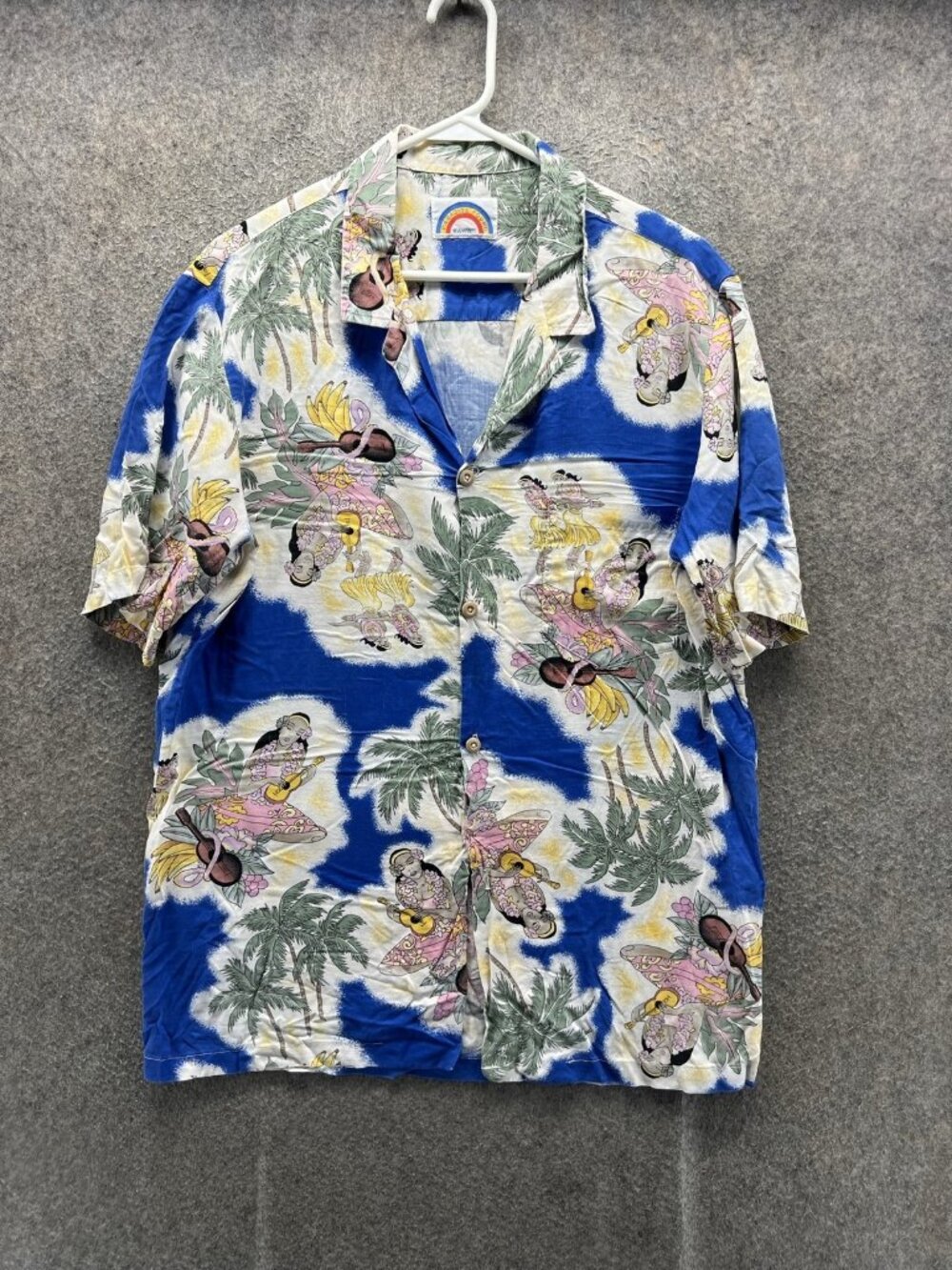 Paradise Found Shirt Men Large Blue Hawaiian Short Sleeve Button Up Tropical